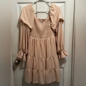 Elegant Long Sleeve Cream Dress